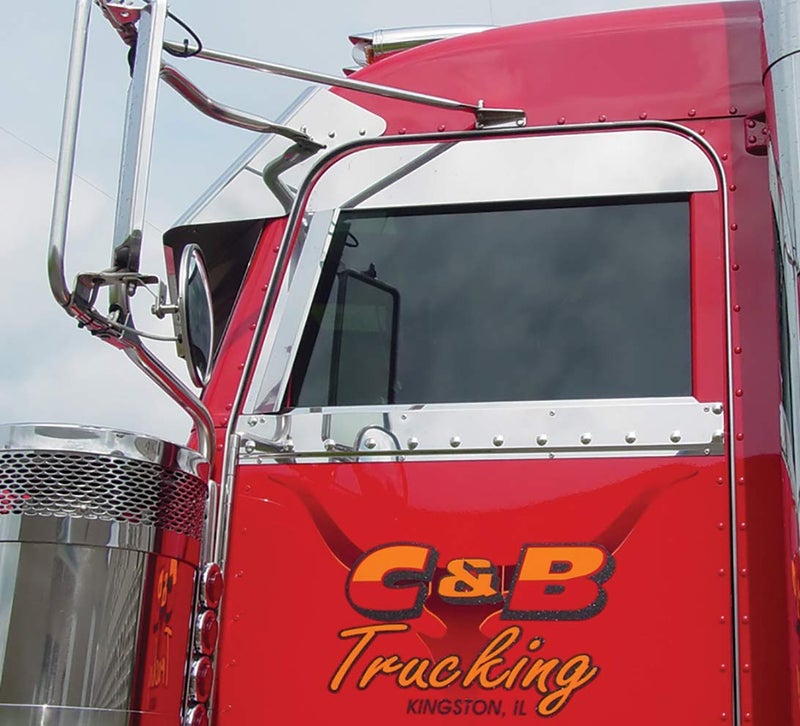 RoadWorks | Stainless Steel 5" Chop Tops for Peterbilt Cab Windows 2005-2020, Polished Finish | 30434